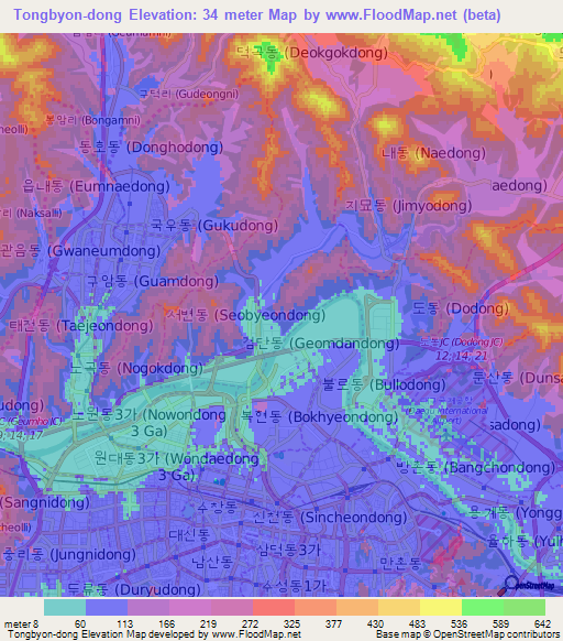 Tongbyon-dong,South Korea Elevation Map