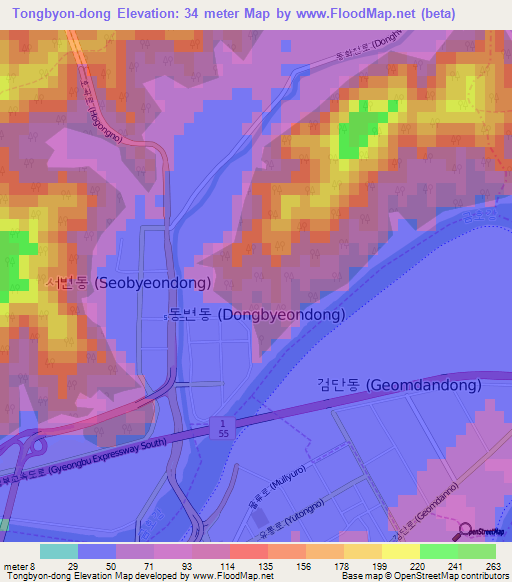 Tongbyon-dong,South Korea Elevation Map