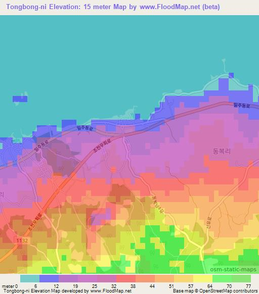 Tongbong-ni,South Korea Elevation Map