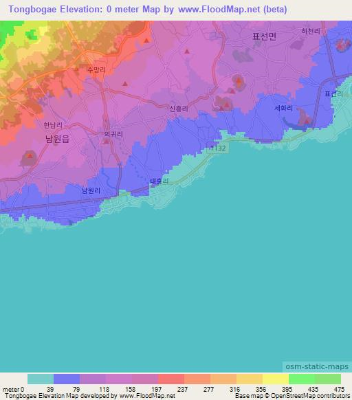 Tongbogae,South Korea Elevation Map