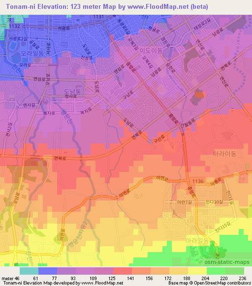 Tonam-ni,South Korea Elevation Map