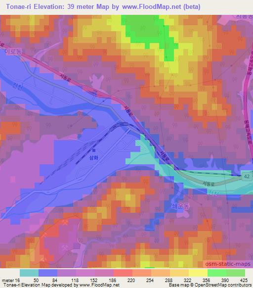 Tonae-ri,South Korea Elevation Map