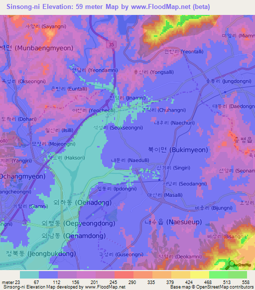 Sinsong-ni,South Korea Elevation Map