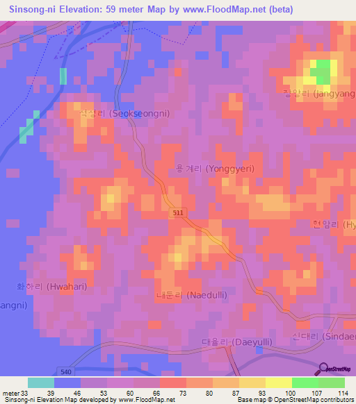 Sinsong-ni,South Korea Elevation Map