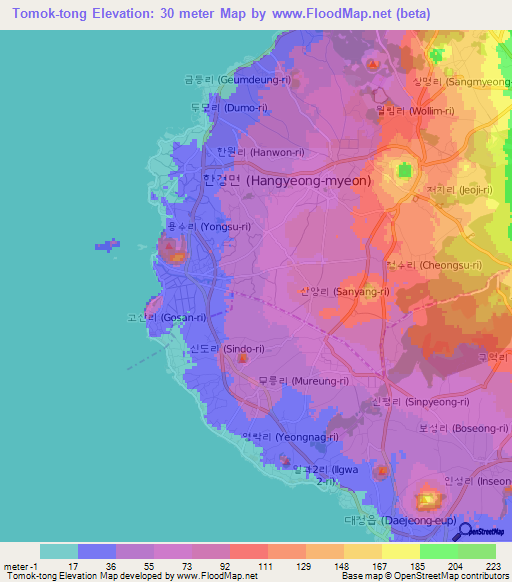 Tomok-tong,South Korea Elevation Map