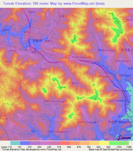 Tomak,South Korea Elevation Map