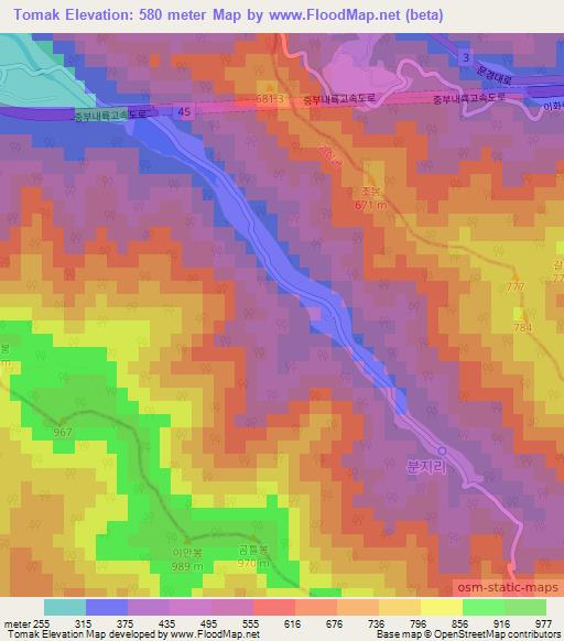 Tomak,South Korea Elevation Map