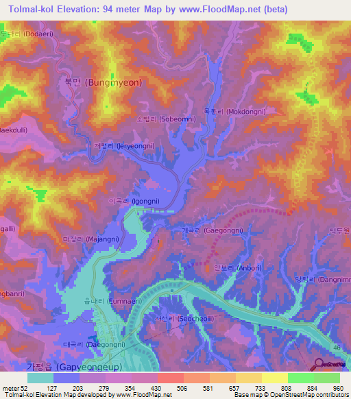 Tolmal-kol,South Korea Elevation Map