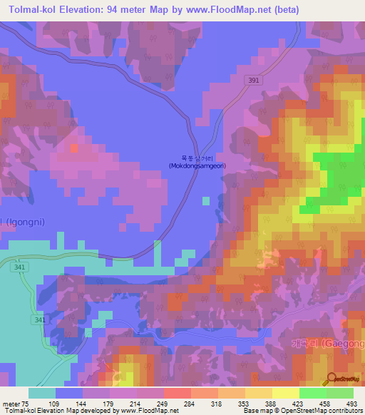 Tolmal-kol,South Korea Elevation Map