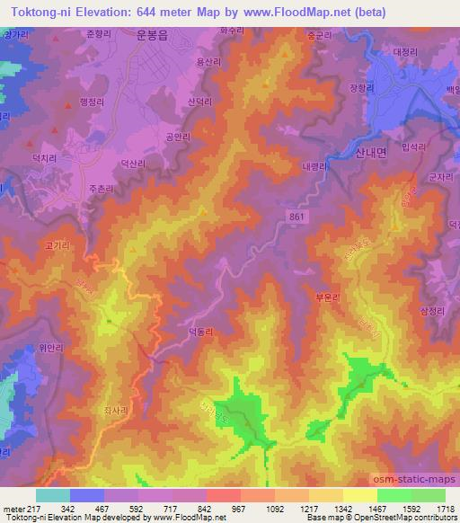 Toktong-ni,South Korea Elevation Map