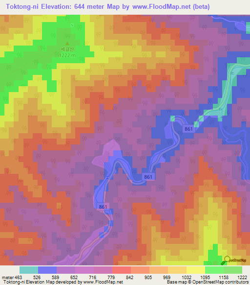 Toktong-ni,South Korea Elevation Map