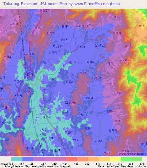 Tok-tong,South Korea Elevation Map