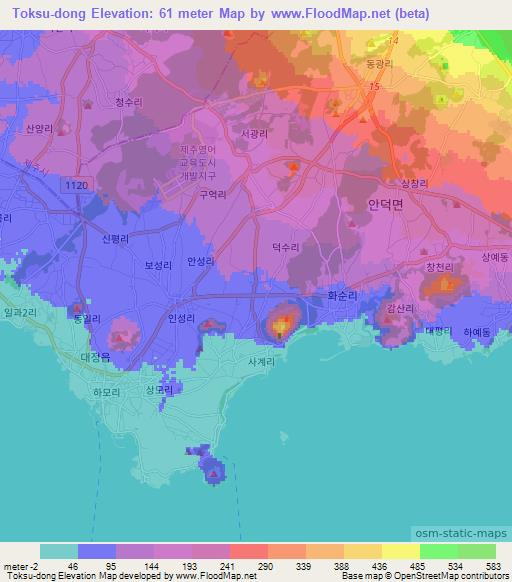 Toksu-dong,South Korea Elevation Map