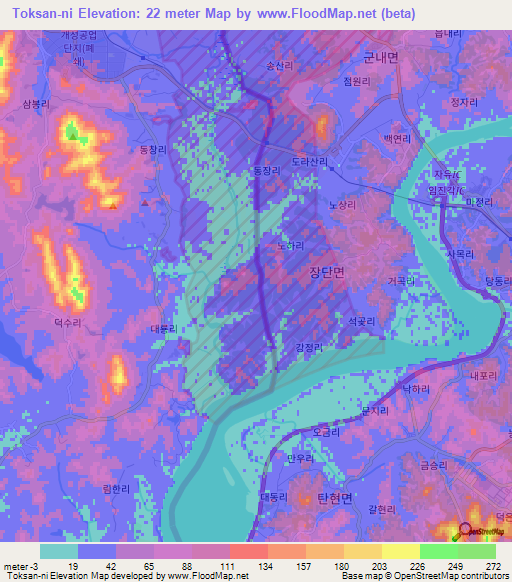 Toksan-ni,South Korea Elevation Map