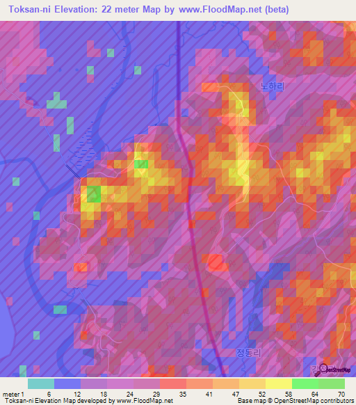 Toksan-ni,South Korea Elevation Map