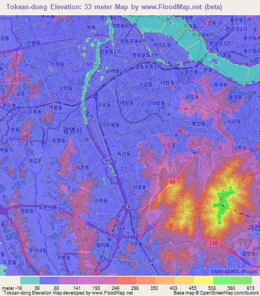 Toksan-dong,South Korea Elevation Map