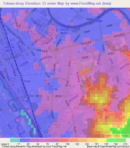 Toksan-dong,South Korea Elevation Map