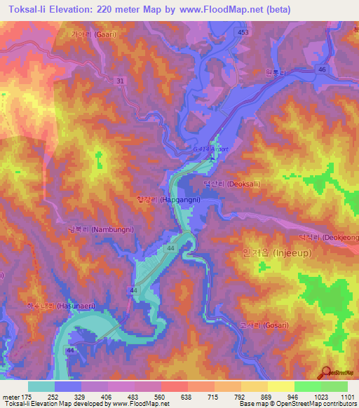 Toksal-li,South Korea Elevation Map