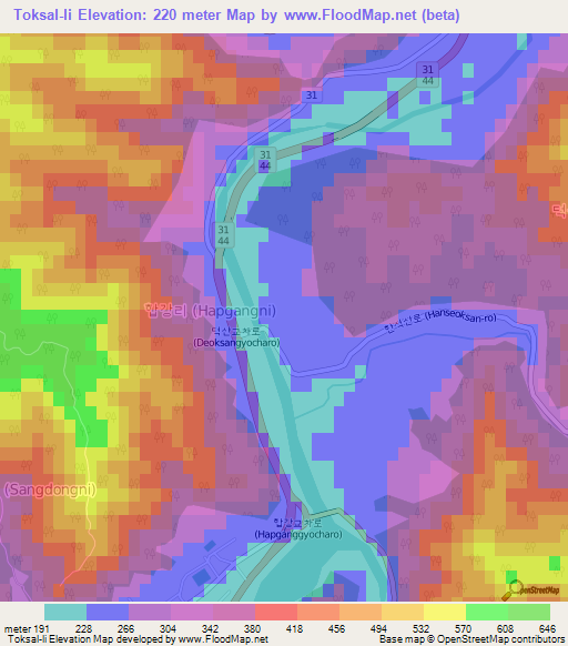 Toksal-li,South Korea Elevation Map