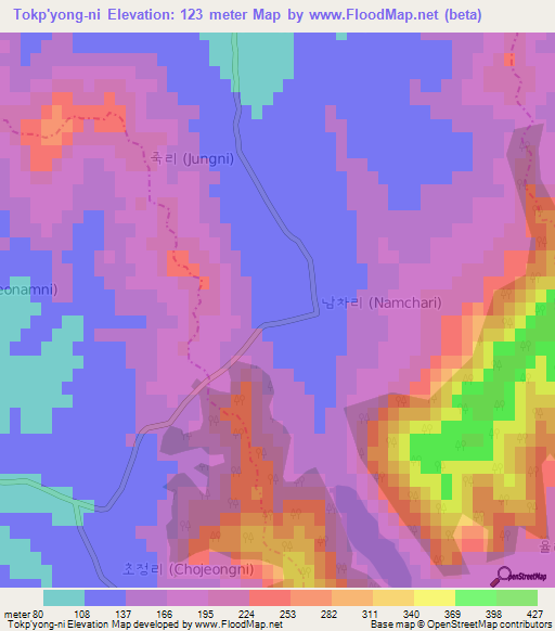 Tokp'yong-ni,South Korea Elevation Map