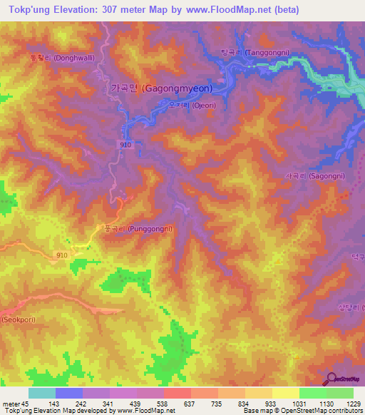 Tokp'ung,South Korea Elevation Map