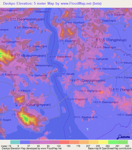 Deokpo,South Korea Elevation Map