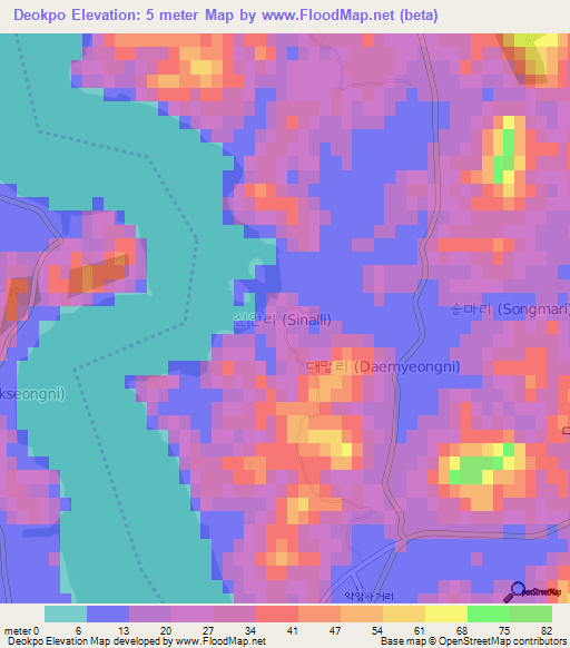 Deokpo,South Korea Elevation Map