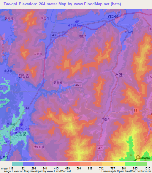 Tae-gol,South Korea Elevation Map