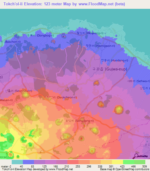 Tokch'ol-li,South Korea Elevation Map