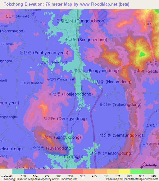 Tokchong,South Korea Elevation Map