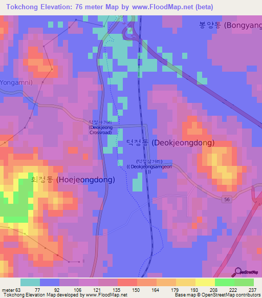 Tokchong,South Korea Elevation Map