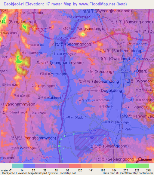 Deokjeol-ri,South Korea Elevation Map