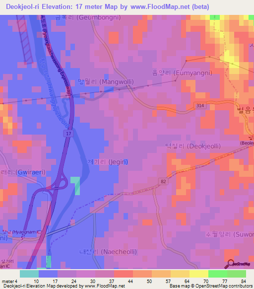 Deokjeol-ri,South Korea Elevation Map