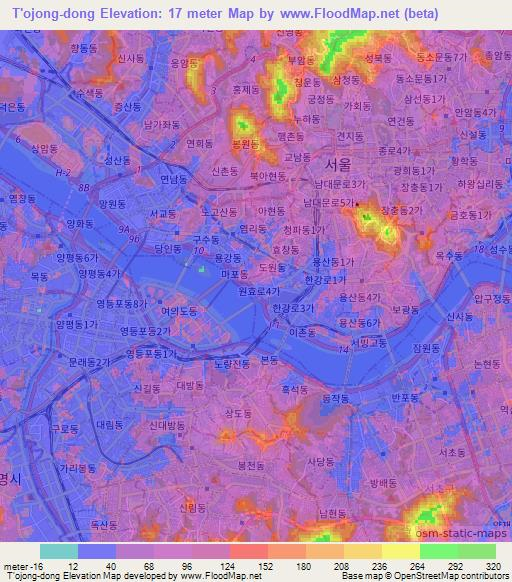 T'ojong-dong,South Korea Elevation Map