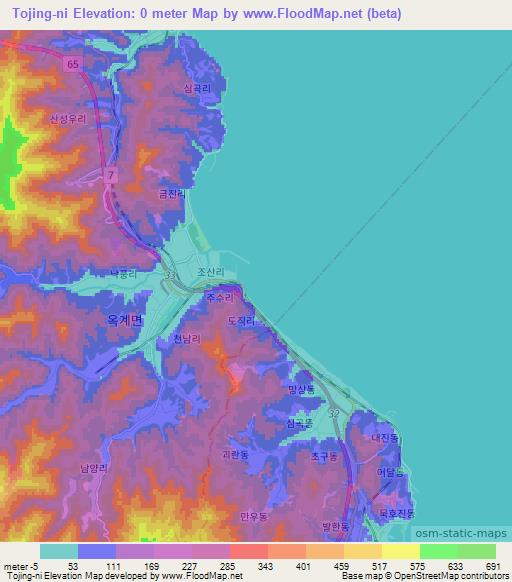 Tojing-ni,South Korea Elevation Map