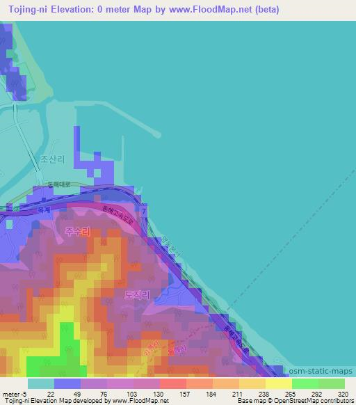 Tojing-ni,South Korea Elevation Map