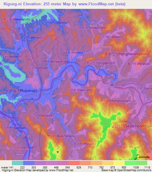 Kigong-ni,South Korea Elevation Map