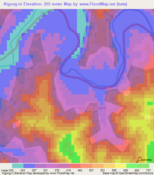 Kigong-ni,South Korea Elevation Map