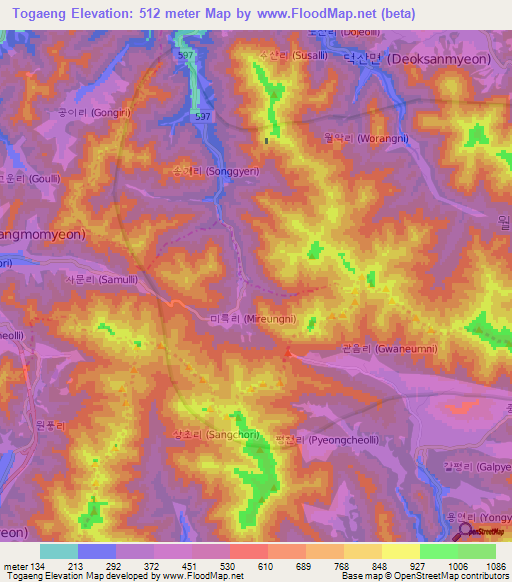 Togaeng,South Korea Elevation Map