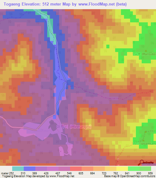 Togaeng,South Korea Elevation Map