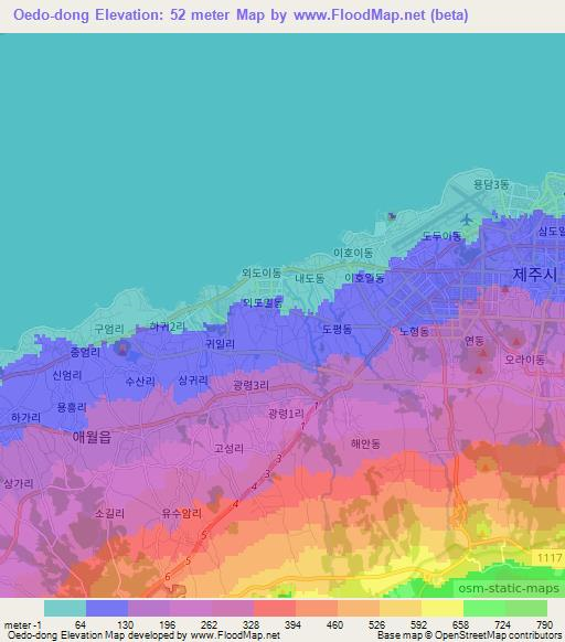 Oedo-dong,South Korea Elevation Map