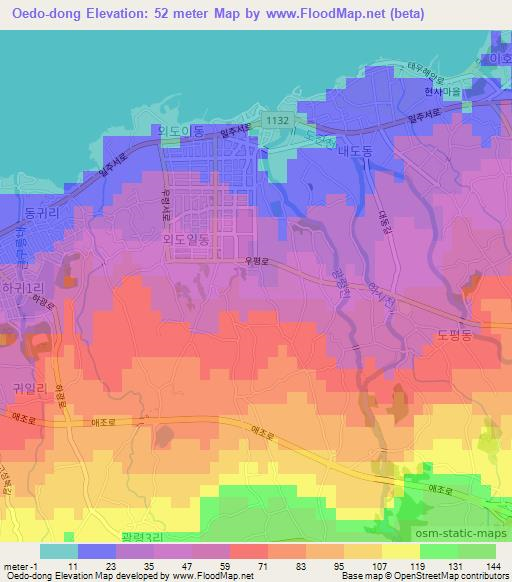 Oedo-dong,South Korea Elevation Map