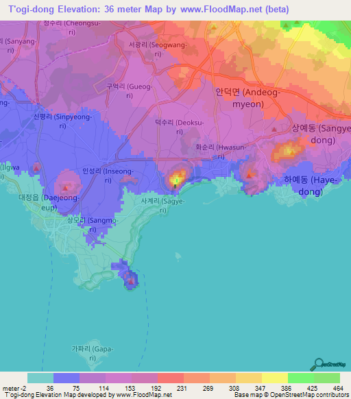 T'ogi-dong,South Korea Elevation Map