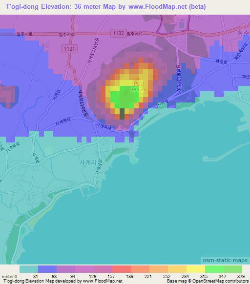 T'ogi-dong,South Korea Elevation Map