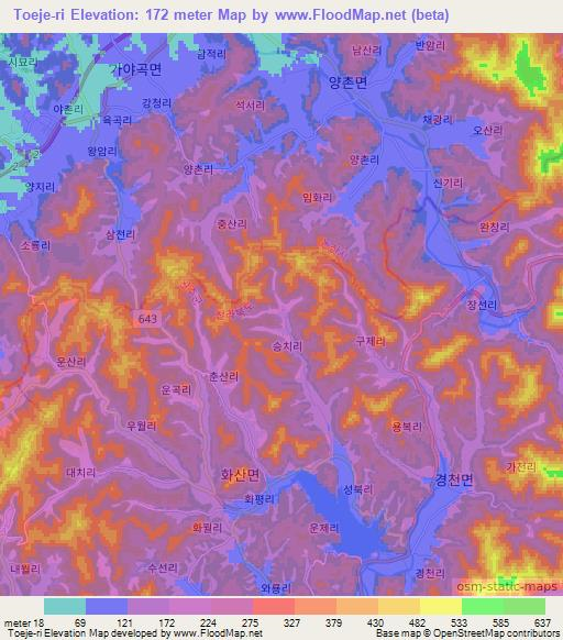 Toeje-ri,South Korea Elevation Map