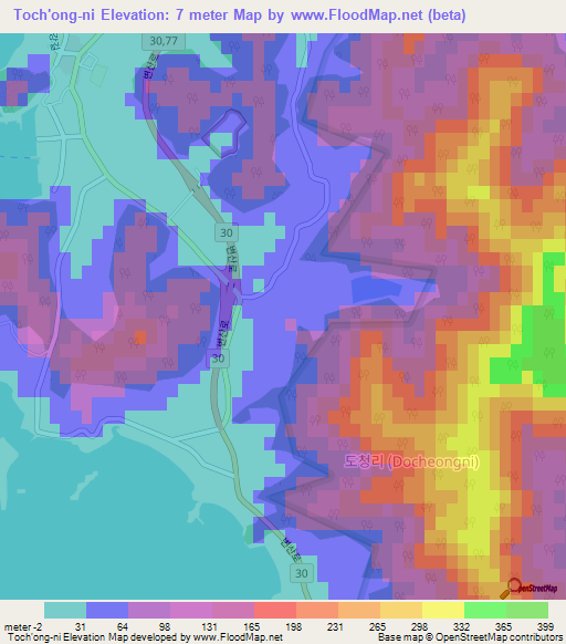 Toch'ong-ni,South Korea Elevation Map