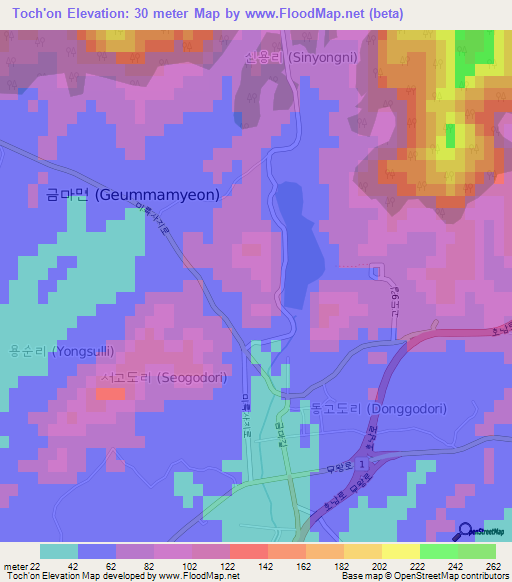 Toch'on,South Korea Elevation Map
