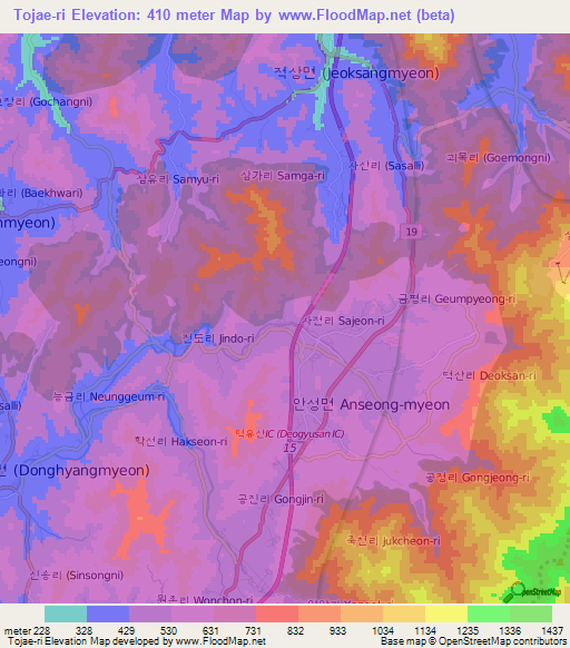Tojae-ri,South Korea Elevation Map