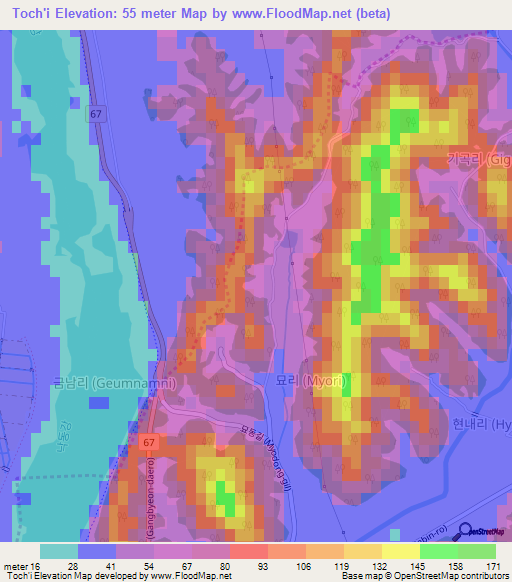 Toch'i,South Korea Elevation Map