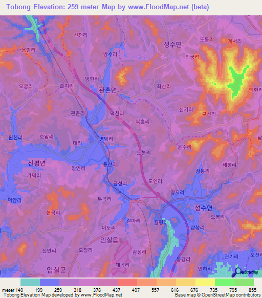 Tobong,South Korea Elevation Map